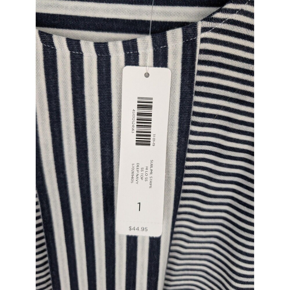 Chico's Weekends Shirt Womens Medium Navy White Striped Short Sleeve Scoop Neck - Picture 4 of 7
